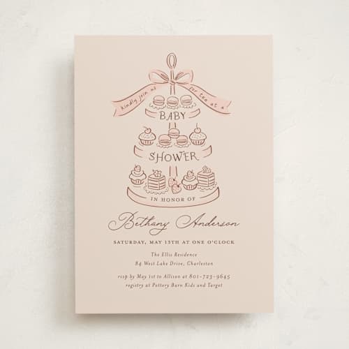 This is a blush baby shower invitations with standard by JeAnna Casper called tea party printing on signature in standard