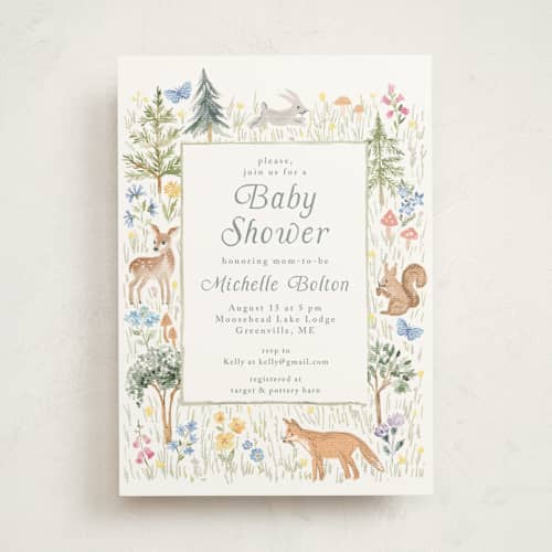 This is a meadow baby shower invitations with standard by Petra Kern called woodland welcome printing on signature in standard
