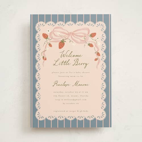 This is a juniper baby shower invitations with standard by Vera Lim called little berry printing on signature in standard
