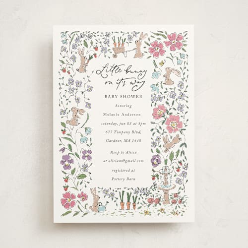 This is a icing baby shower invitations with standard by samovilka called rabbitandflowers printing on signature in standard