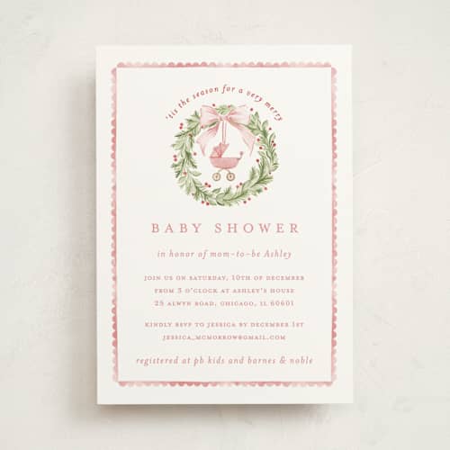 This is a candycane baby shower invitations with standard by Sarah Knight called a very merry baby shower printing on signature in standard
