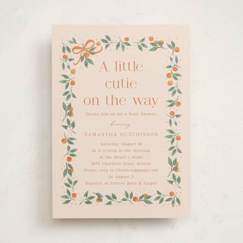 This is a cream baby shower invitations with standard by frau brandt called cutie frame printing on signature in standard