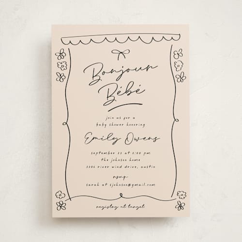 This is a blush baby shower invitations with standard by Ashley Iwafuchi called oh bebe printing on signature in standard