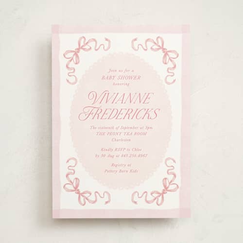 This is a petal baby shower invitations with standard by Jackie Crawford called doodle bow frame printing on signature in standard