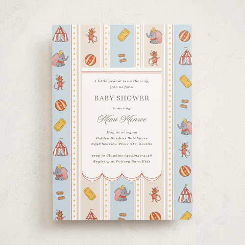 This is a elephant baby shower invitations with standard by Corinne Malesic called disney's dumbo circus printing on signature in standard