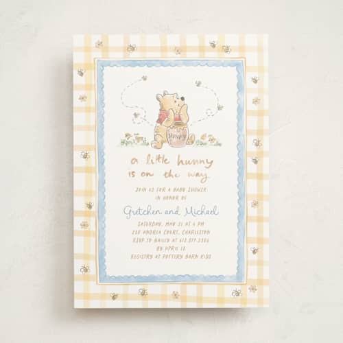This is a pond baby shower invitations with standard by Creo Study called disney's winnie the pooh and a lil hunny printing on signature in standard