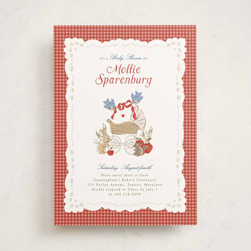 This is a apple baby shower invitations with standard by Erin L. Wilson called disney woodland gingham printing on signature in standard