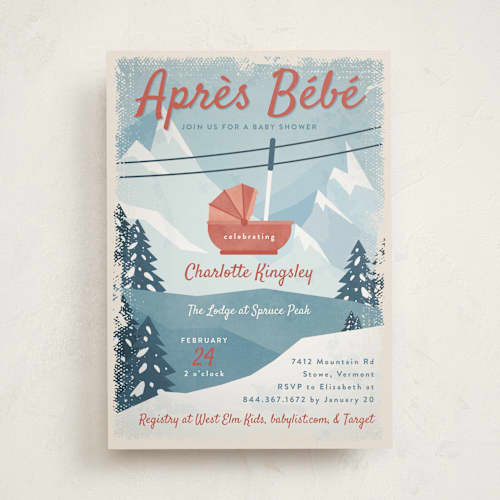 This is a apple baby shower invitations with standard by Heather Schertzer called bebe ski gondola printing on signature in standard