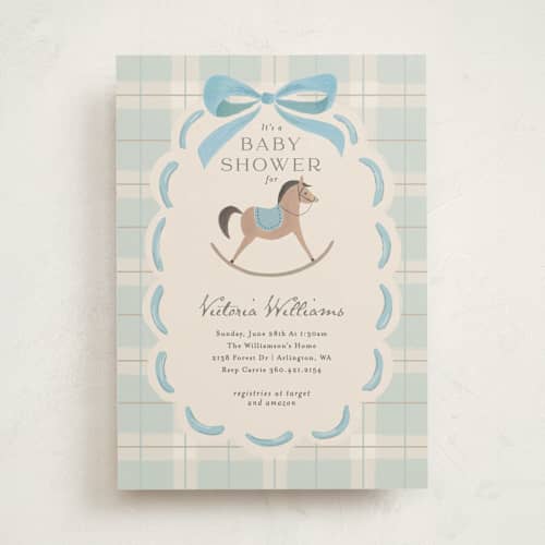 This is a sky baby shower invitations with standard by Karidy Walker called heirloom rocking horse printing on signature in standard