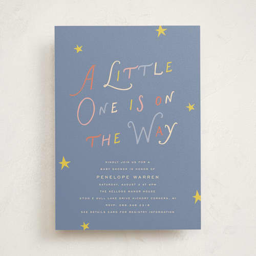 This is a sail baby shower invitations with standard by Pixel and Hank called on the way printing on signature in standard