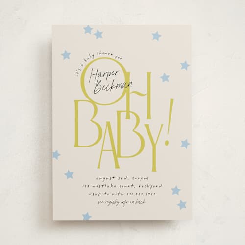 This is a skylight baby shower invitations with standard by Laura Hankins called bright star printing on signature in standard