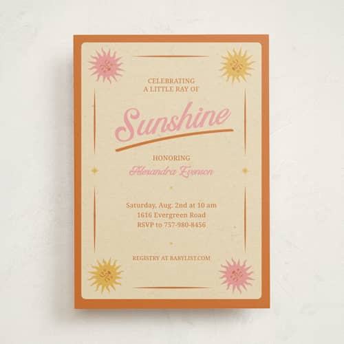 This is a poppy baby shower invitations with standard by Leish called little ray of sunshine printing on signature in standard