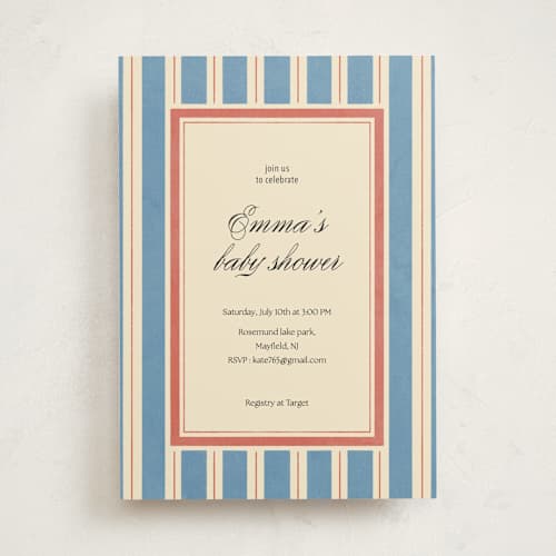 This is a azure baby shower invitations with standard by motifmyway called elegant stripes printing on signature in standard