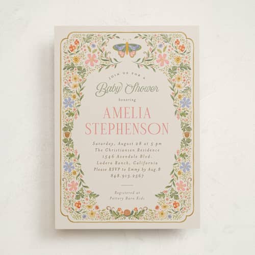 This is a bubblegum baby shower invitations with standard by Joanna Griffin called vintage butterfly printing on signature in standard
