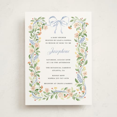 This is a bluebell baby shower invitations with standard by Sarah Knight called garden ribbon printing on signature in standard