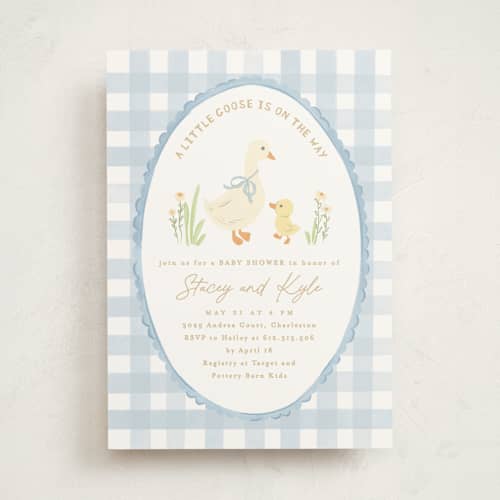 This is a sky baby shower invitations with standard by Creo Study called vintage goose printing on signature in standard