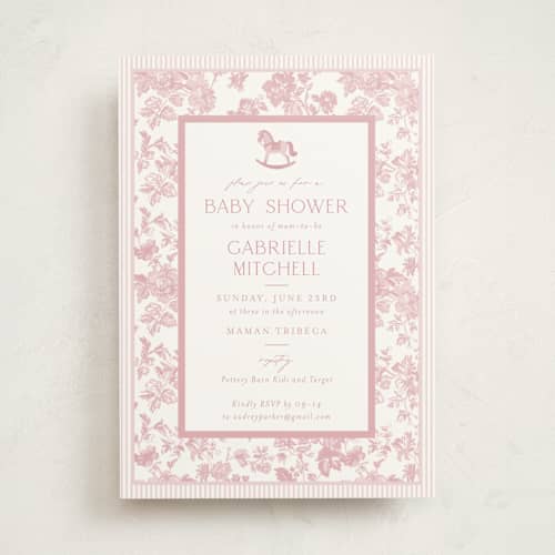 This is a ballet slipper baby shower invitations with standard by Jenna Holcomb called rocking horse baby printing on signature in standard