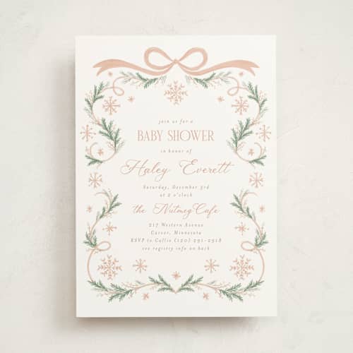 This is a primrose baby shower invitations with standard by Laura Hankins called winter frame printing on signature in standard