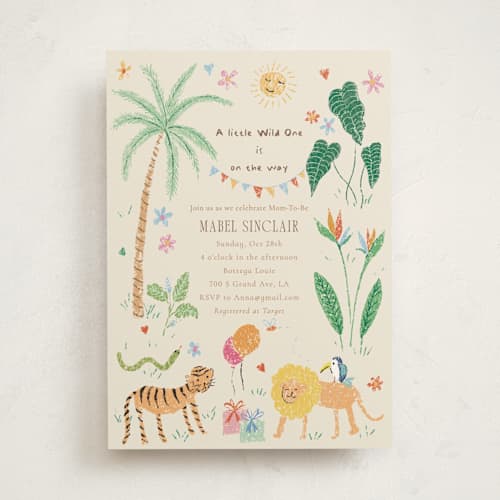 This is a linen baby shower invitations with standard by Celine Nguyen called a little wild one baby shower printing on signature in standard