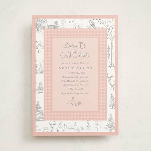 This is a petal baby shower invitations with standard by Teju Reval called winter toile printing on signature in standard
