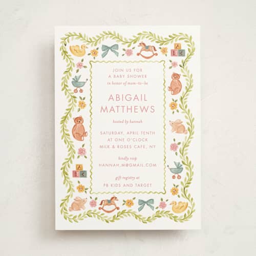 This is a bubblegum baby shower invitations with standard by Sarah Knight called wave printing on signature in standard