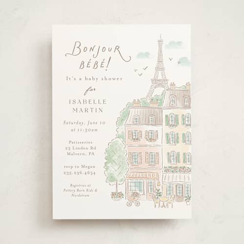 This is a strawberry baby shower invitations with standard by Jennifer Wick called a day in paris printing on signature in standard