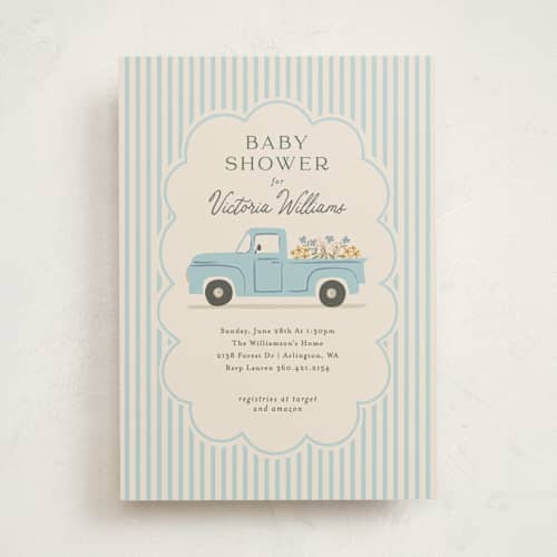 This is a lake baby shower invitations with standard by Karidy Walker called classic truck printing on signature in standard