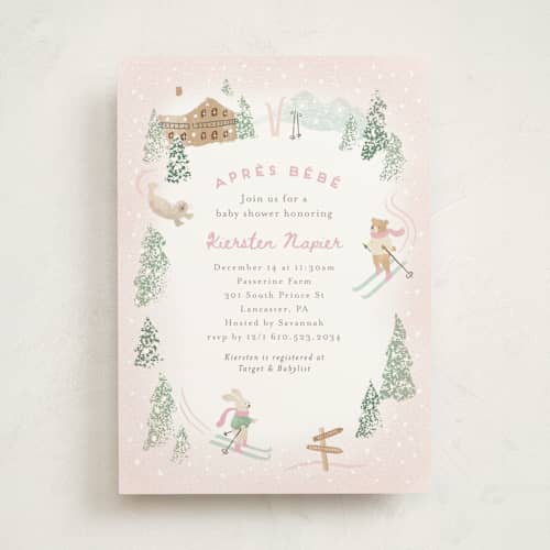 This is a strawberry baby shower invitations with standard by Jennifer Wick called apres bebe printing on signature in standard