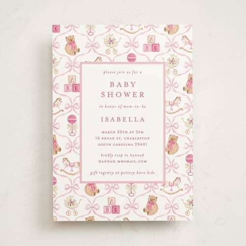 This is a sakura baby shower invitations with standard by Sarah Knight called tied with a bow printing on signature in standard