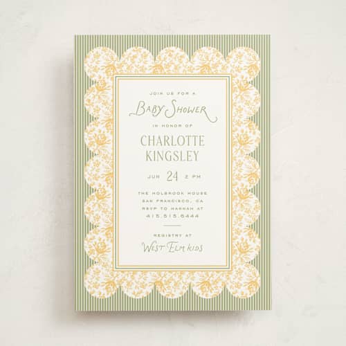 This is a daffodil baby shower invitations with standard by Heather Schertzer called nostalgic printing on signature in standard