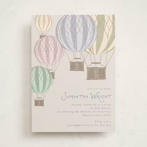 This is a bluebird baby shower invitations with standard by Kampai Designs called balloons printing on signature in standard