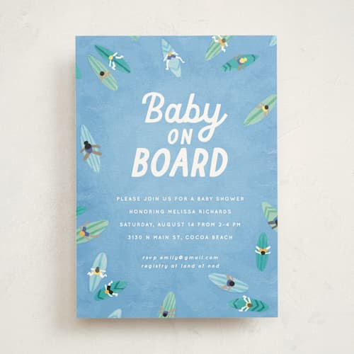 This is a aqua baby shower invitations with standard by Jessie Steury called baby on board printing on signature in standard