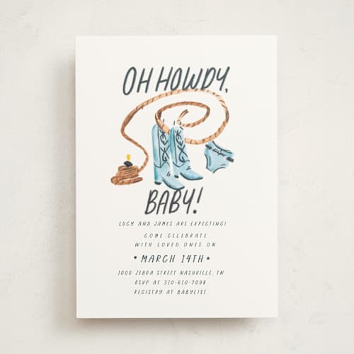This is a blueberry baby shower invitations with standard by Marjie Fedak called oh howdy baby! printing on signature in standard