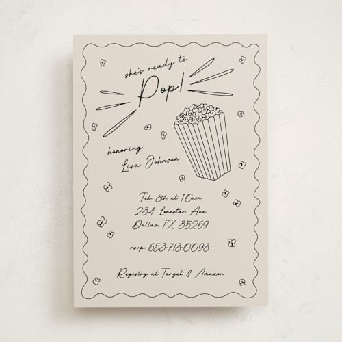This is a licorice baby shower invitations with standard by Leish called popcorn baby printing on signature in standard