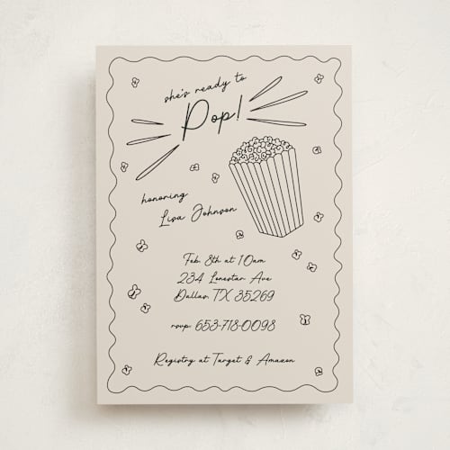 This is a licorice baby shower invitations with standard by Leish called popcorn baby printing on signature in standard
