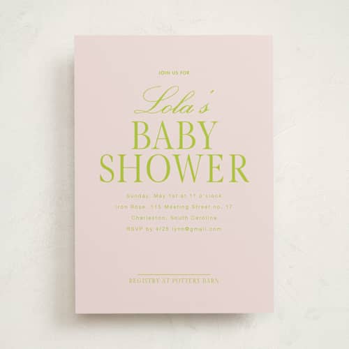 This is a blush baby shower invitations with standard by Baumbirdy called lola printing on signature in standard