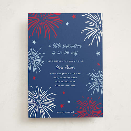 This is a navy baby shower invitations with standard by Ilene Guy called americana printing on signature in standard