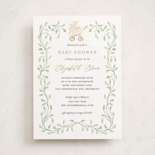 This is a cotton baby shower invitations with standard by Sarah Knight called graceful printing on signature in standard