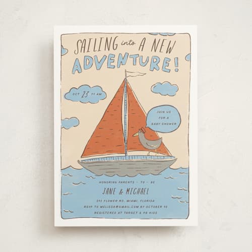 This is a buoy baby shower invitations with standard by Vera Lim called sail ahoy printing on signature in standard