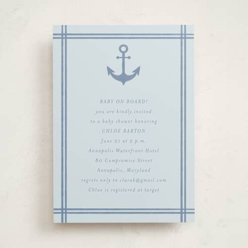 This is a sea baby shower invitations with standard by Brynne Foster called ahoy printing on signature in standard