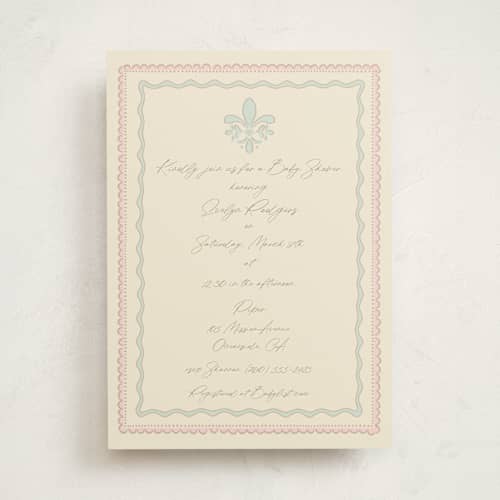 This is a mint baby shower invitations with standard by Tina Faselli called precious printing on signature in standard