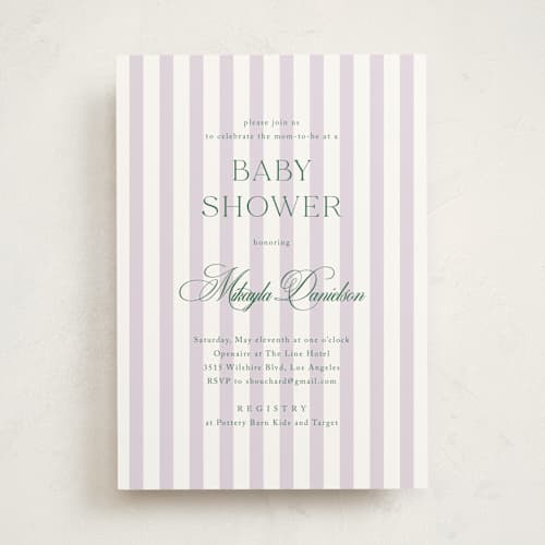 This is a lilac baby shower invitations with standard by Kelly Schmidt called resort printing on signature in standard