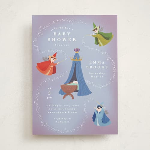 This is a magic baby shower invitations with standard by Yuliya Evseeva called disney fairies flora, fauna & merryweather printing on signature in standard