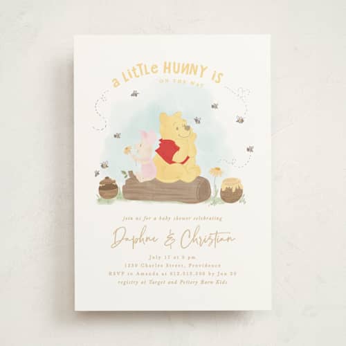 This is a sky baby shower invitations with standard by Creo Study called disney's winnie the pooh a little hunny printing on signature in standard