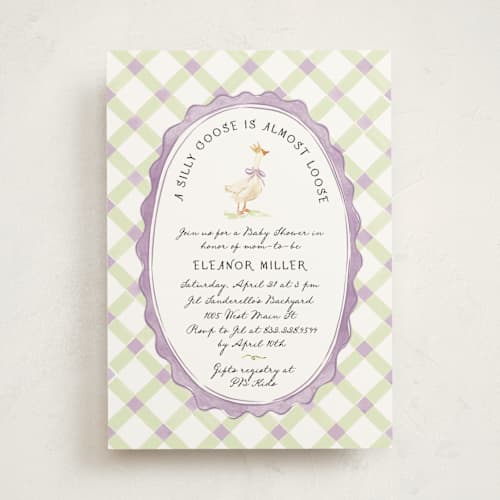 This is a berry baby shower invitations with standard by Pati Cascino called cute goose almost loose printing on signature in standard