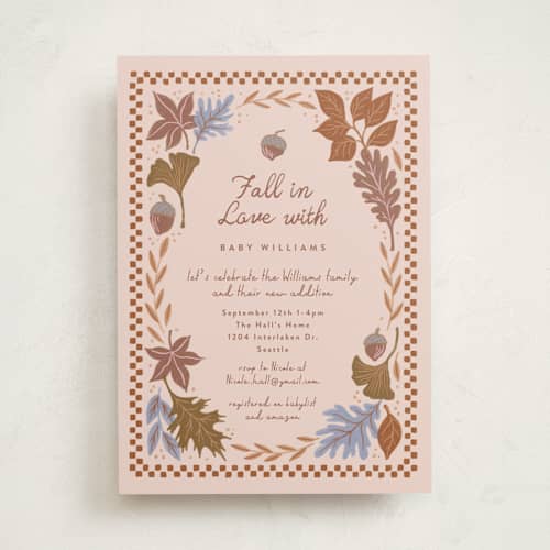 This is a latte baby shower invitations with standard by Alethea and Ruth called fall in love printing on signature in standard