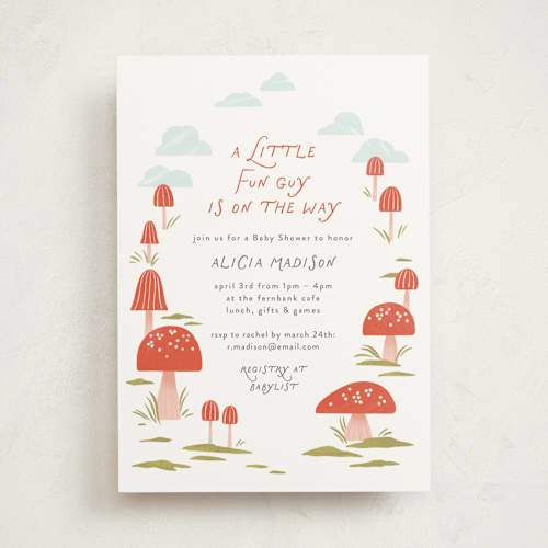 This is a fairy baby shower invitations with standard by Paper Raven Co. called little fun guy printing on signature in standard