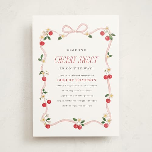 This is a blush baby shower invitations with standard by Itsy Belle Studio called cherry sweet printing on signature in standard