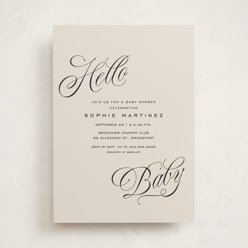 This is a parchment baby shower invitations with standard by Lea Delaveris called hello there printing on signature in standard