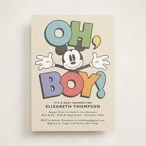 This is a natural baby shower invitations with standard by Heather Schertzer called disney's mickey mouse oh, boy! printing on signature in standard